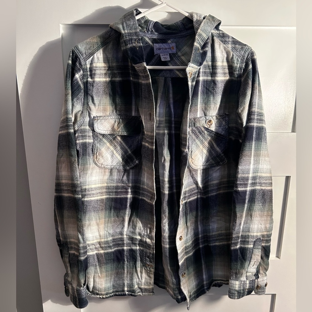 Carhartt Plaid button up with hood women’s medium